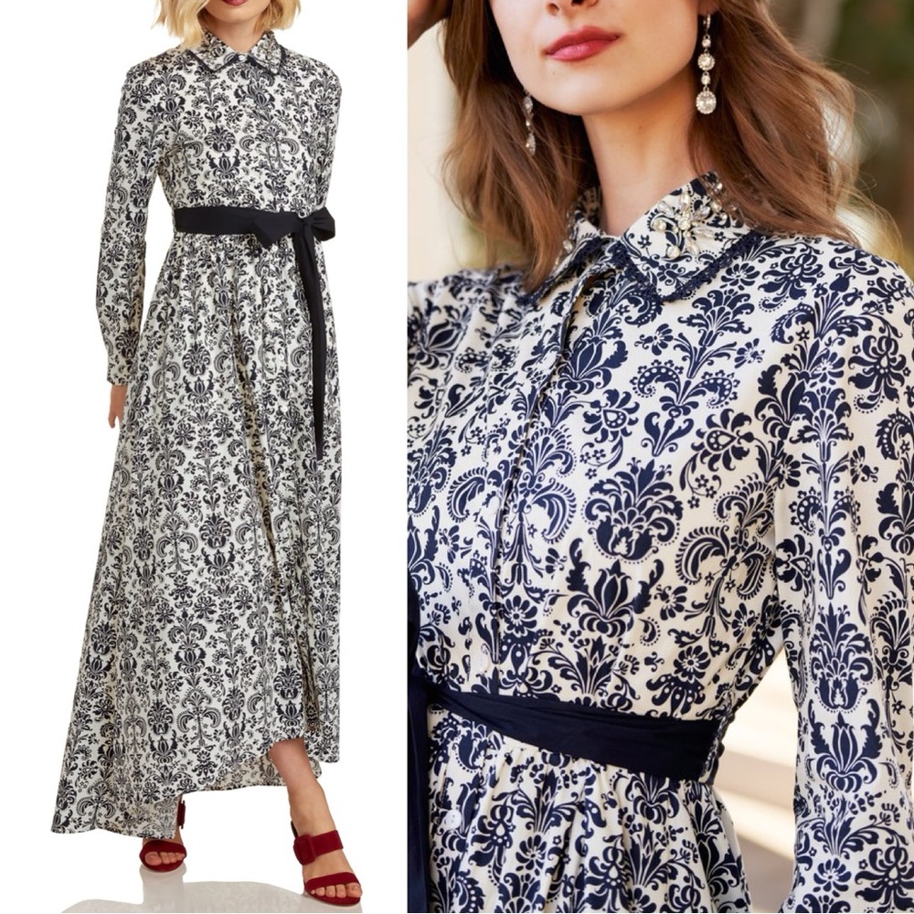 Chic High Low Dress with Black and White Floral Design